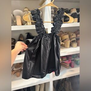 Black Ruffled Leather Top